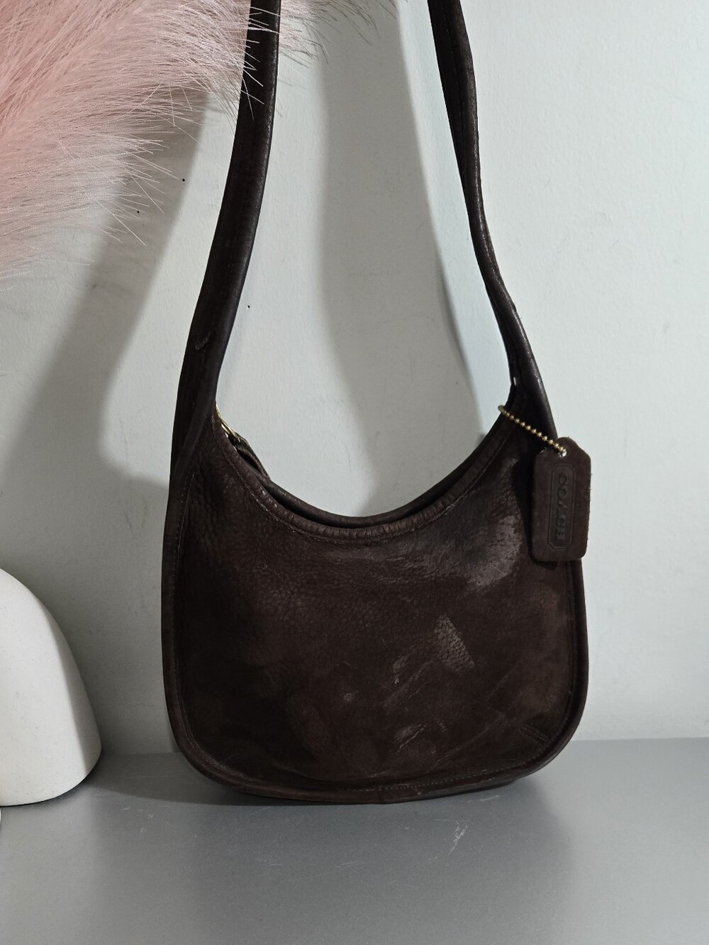 Vintage Coach Brown Suede Leather Shoulder Bag Handbag Purse Made in USA G8D-439